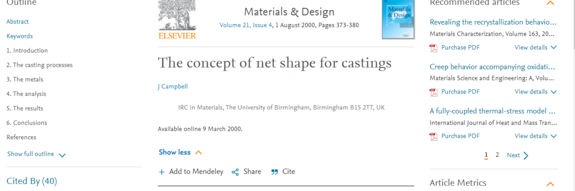 The concept of net shape for castings