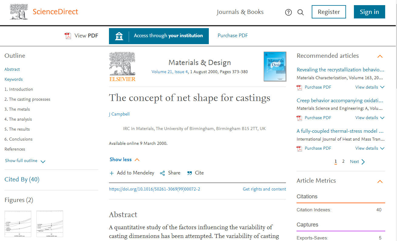 The concept of net shape for castings