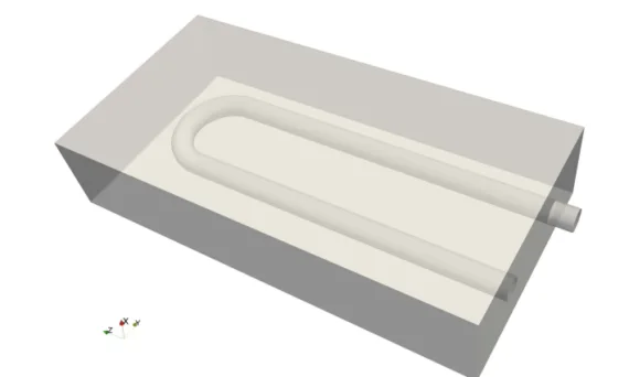 Figure 1: Geometrical configuration of the U-shaped cooling channel case.