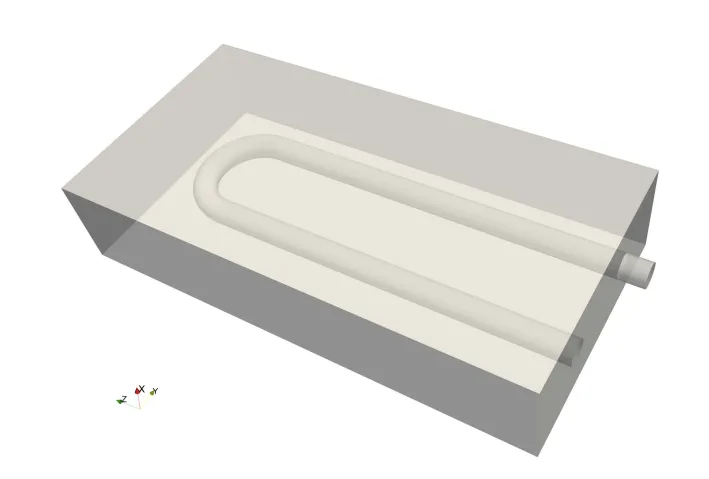 Figure 1: Geometrical configuration of the U-shaped cooling channel case.