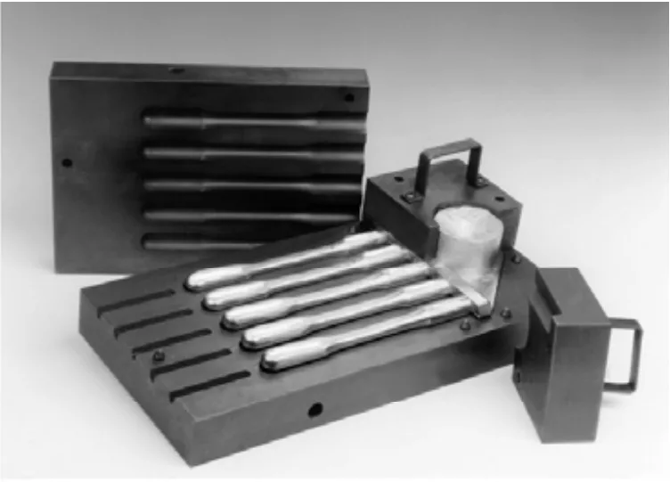 Figure 6: A multiple test bar mold is used to cast  specimens for mechanical testing. (N-Tec)