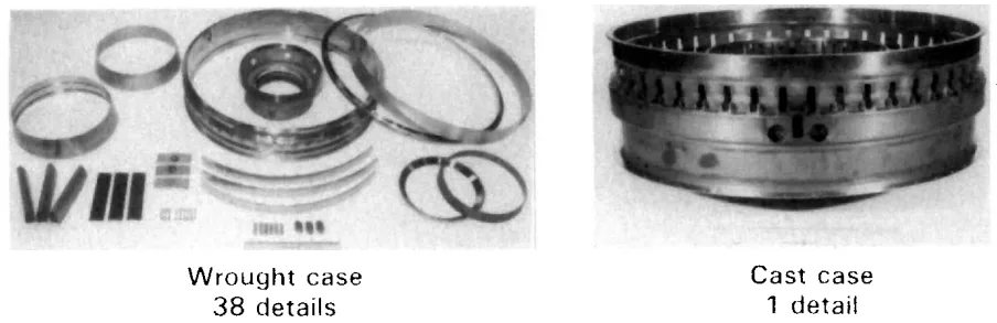 Figure 3. First large Alloy 71 8 structural casting at P&W.. . . TF30 Turbine Exhaust Case. One casting replaced assembly of 38 parts. 