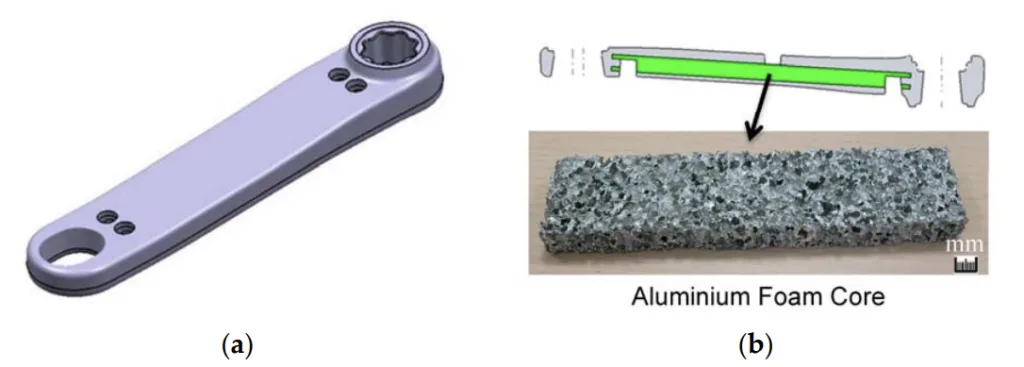 igure 2. (a) 3D rod design; and (b) detail of the placement and example of an aluminium foam core