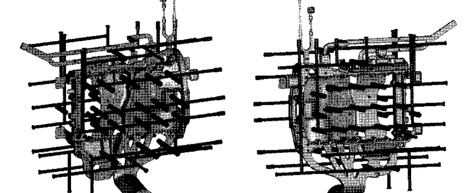Figure 3: Developed Mg oil pan and cooling lines.