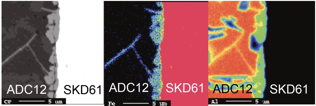 Fig. 1. Distribution of Fe and Al at soldering part. Fe/Al compound layer is observed.