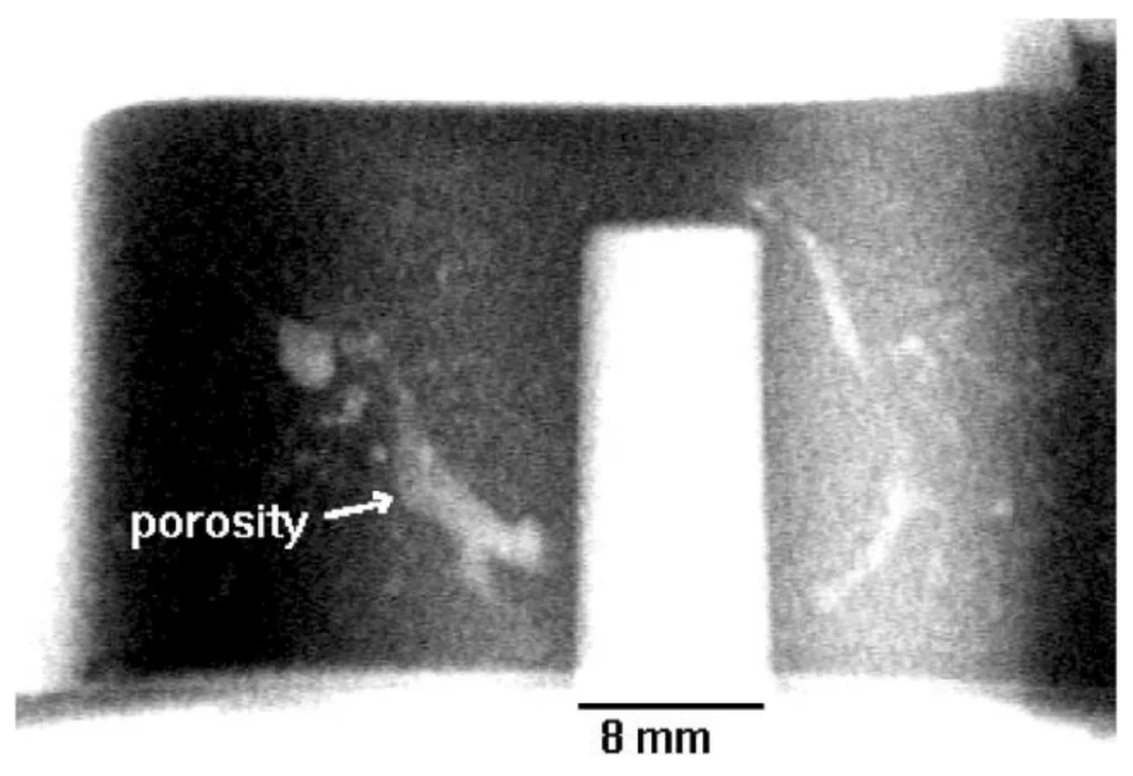 Fig. 2. An X-ray radiograph showing the porosity in a specific location of
a casting.