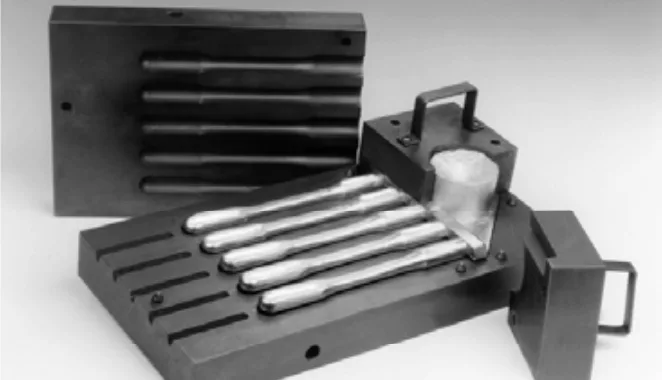 Figure 6: A multiple test bar mold is used to cast specimens for mechanical testing. (N-Tec)