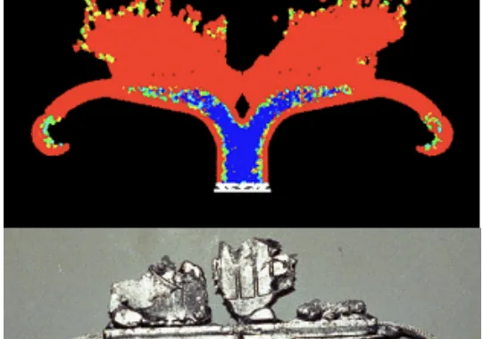 Figure 6: Short shot with 10% volume fill: (top), simulation (bottom) experiment. For TDIE = 27o C and metal super-heat TAL = -10oC.