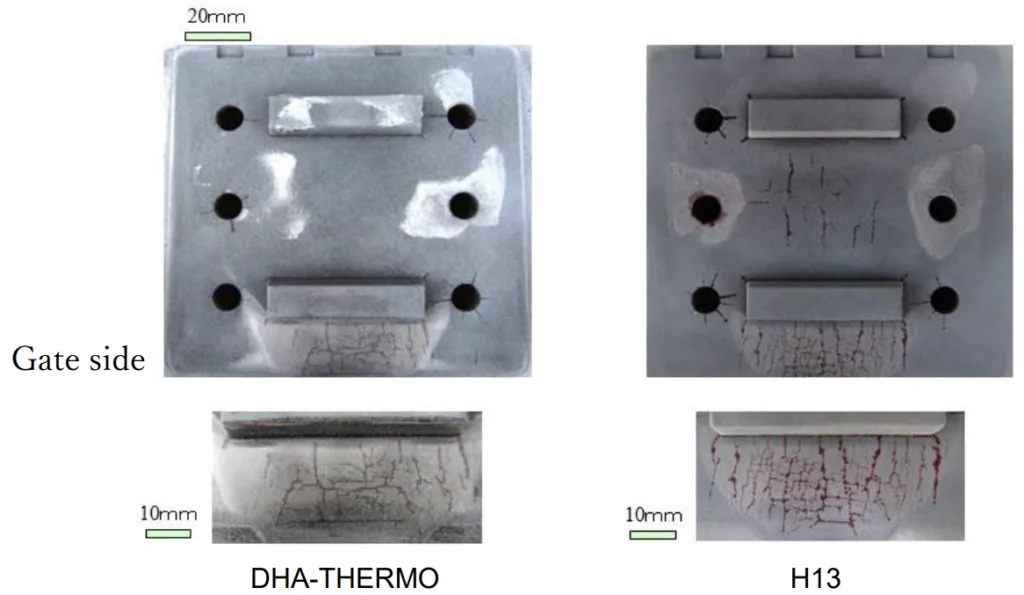 Figure 8 Heat checking observed on the surface of movable molds as of 10,000 shots.