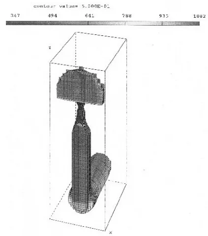 Figure 2 - Output of Thermal Modeling Showing H-13 Die Surface “Painted” onto the
Test Casting at Instant of Fill with 1200ºC Copper.