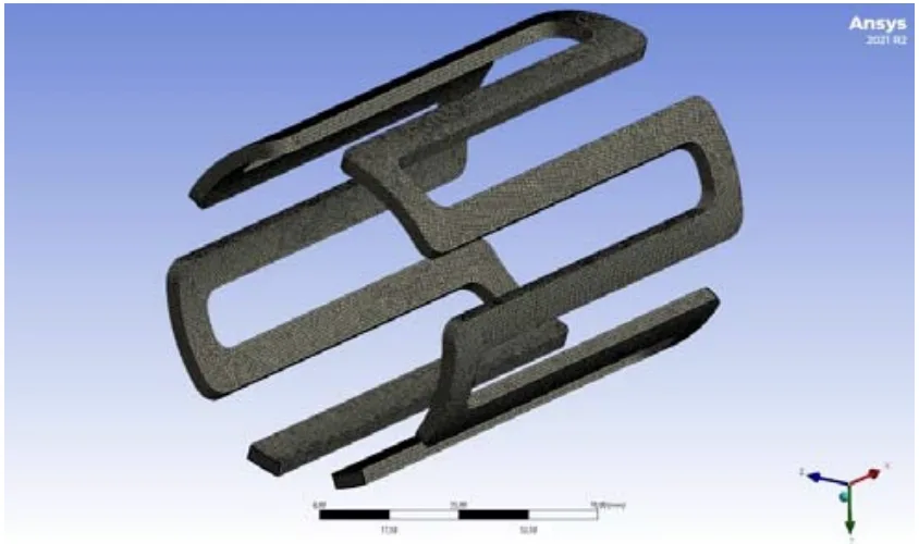 Fig.5. Coollant with a finite element mesh in ANSYS software