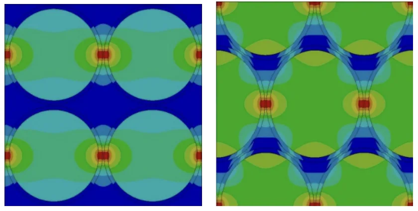 Fig.10. Temperature distribution in the tested sample in the
"square" and "triangle" configuration with filling of the slot with the
air