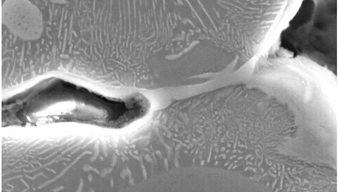Figure 3. Microstructure near porosity in the Mg-Al-Zn alloy.