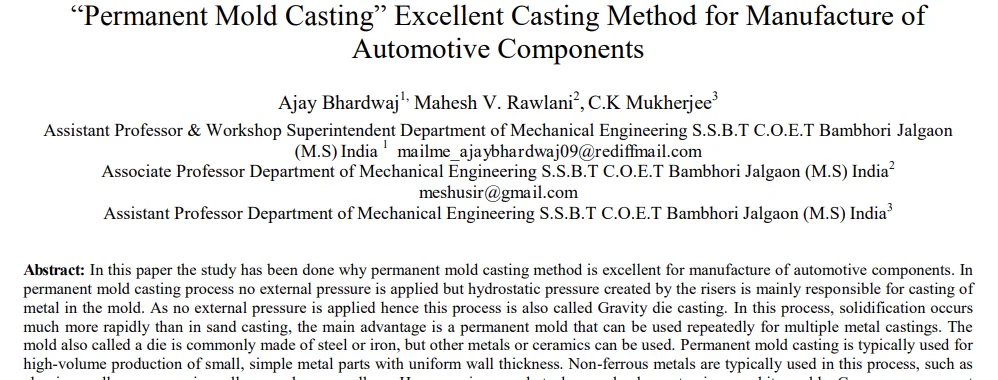 Permanent Mold Casting: An Excellent Manufacturing Method for Automotive Components