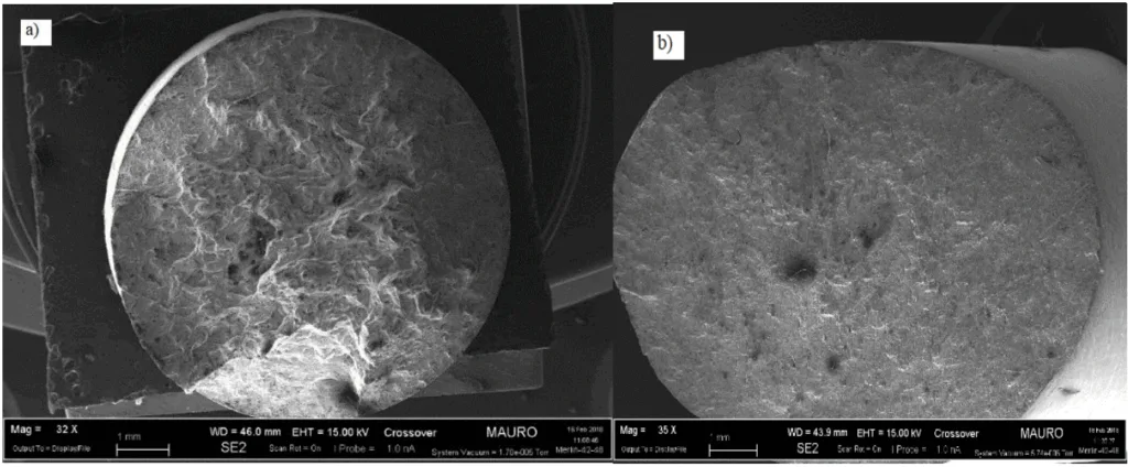 Figure 50: a) Z samples fracture surface b) XY samples fracture surface