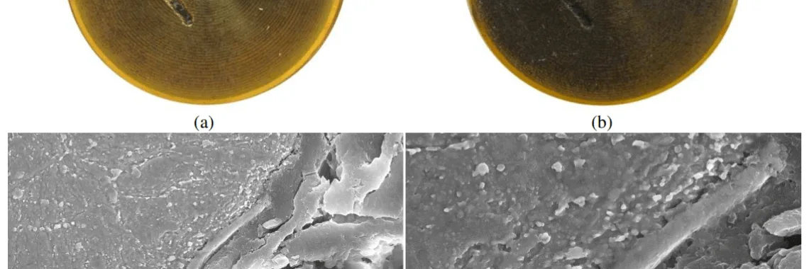 Figure 5: Accelerated test results on H-13 at 270 degree C oil after 15 minutes tested (a) and at 700 degree C molten salt after 2 minutes ultrasonic vibration (b) with the TiN coating Coating; SEM morphologies at 700 degree C molten salt (c and d).