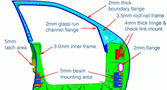 Figure 2. Casting section thickness variations magnesium door inner panel.
