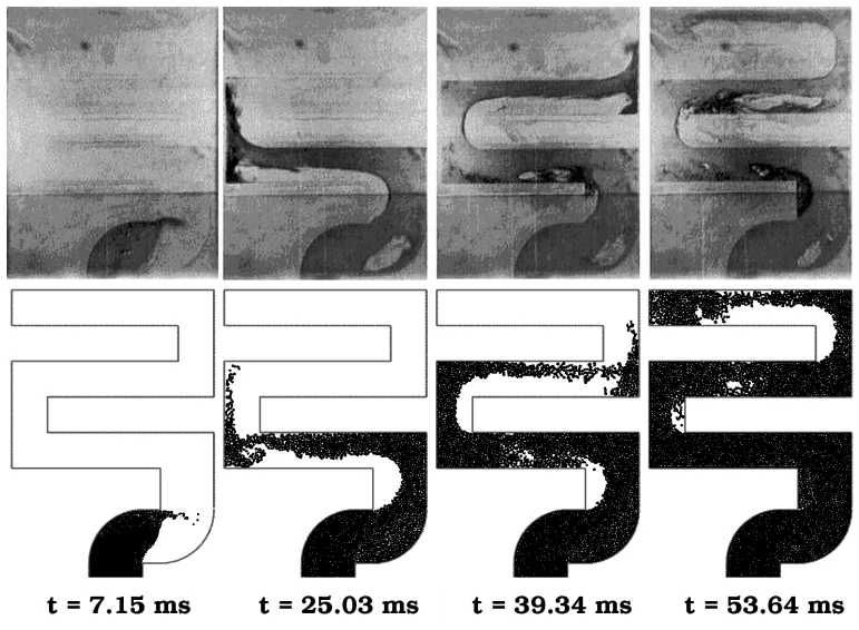 Figure 9: Filling of the S shaped die using µ= 0.001 kg/ms
