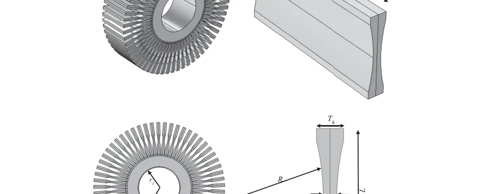 Fig. 1. Schematic view of the proposed heat sink with concave fins.