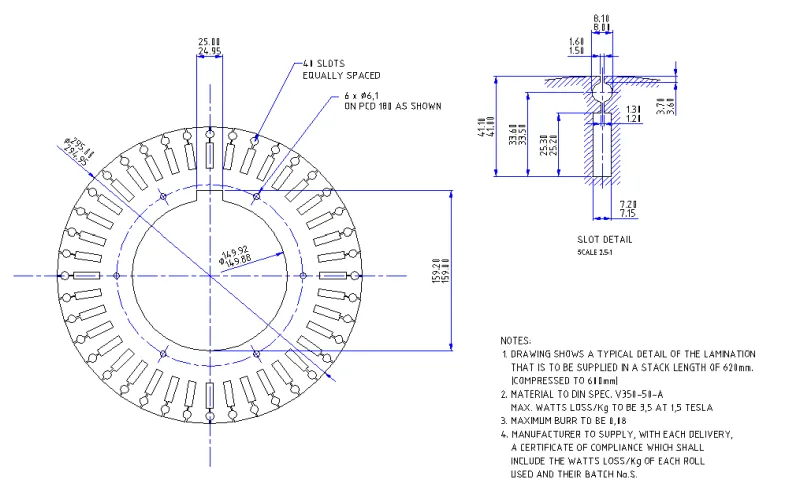 Figure 3.2 Typical manufacturing drawing of a double cage rotor lamination