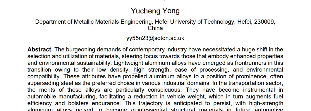 Research on Properties and Applications of New Lightweight Aluminum Alloy Materials