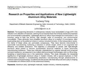 Research on Properties and Applications of New Lightweight Aluminum Alloy Materials
