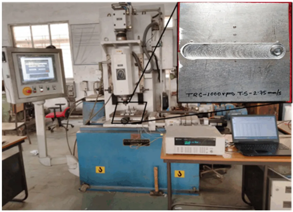 Figure 1 FSW machine with temperature measuring instrument setup