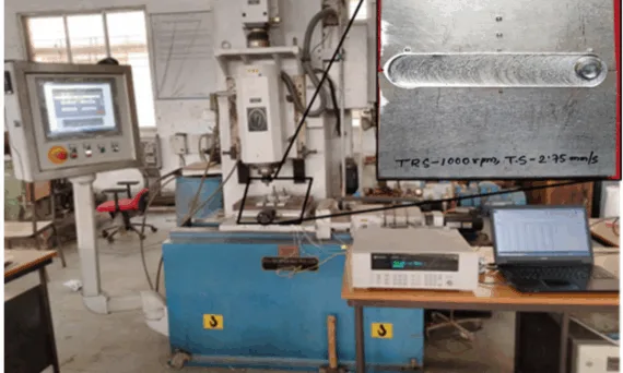 Figure 1 FSW machine with temperature measuring instrument setup