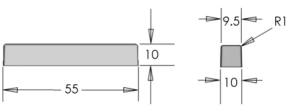 Fig. 2. Dimensions (mm) of the impact testing bar