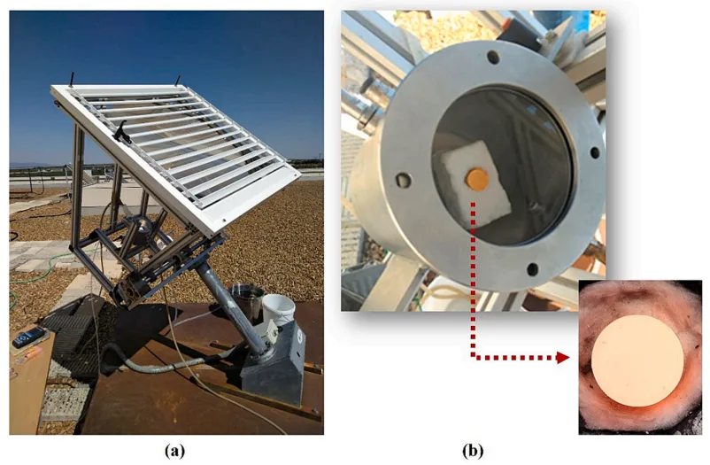 Fig. 3. (a) Fresnel lens. (b) Set-up of the test sample.