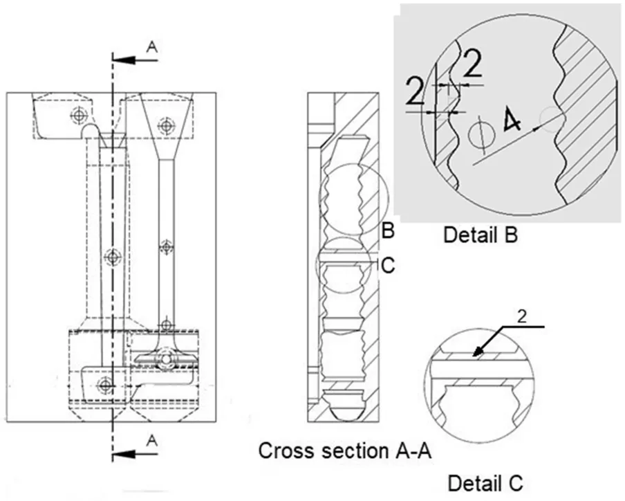 Fig. 4. Details of mold with conformal cooling channel. 
