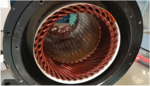 Fig. 2. Hairpin winding stator assembly and end winding detail for a four conductor/slot configuration (courtesy of Tecnomatic S.p.A.).