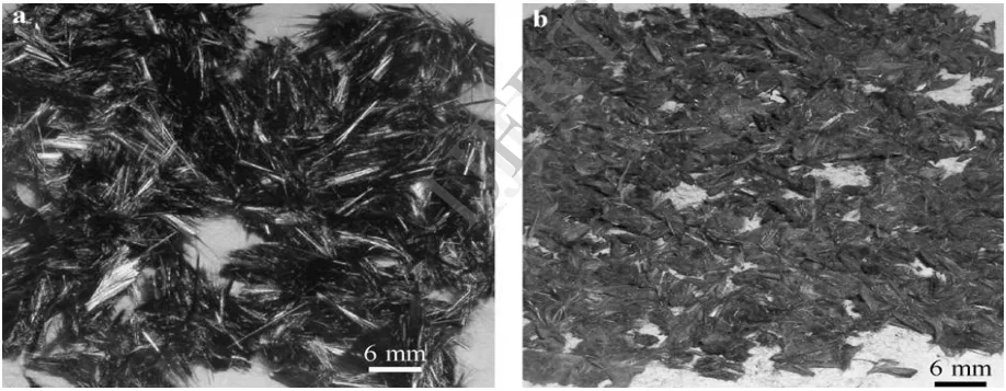 Fig. 1 – Photographs of (a) un-coated basalt fibers and (b) coated basalt fibers.