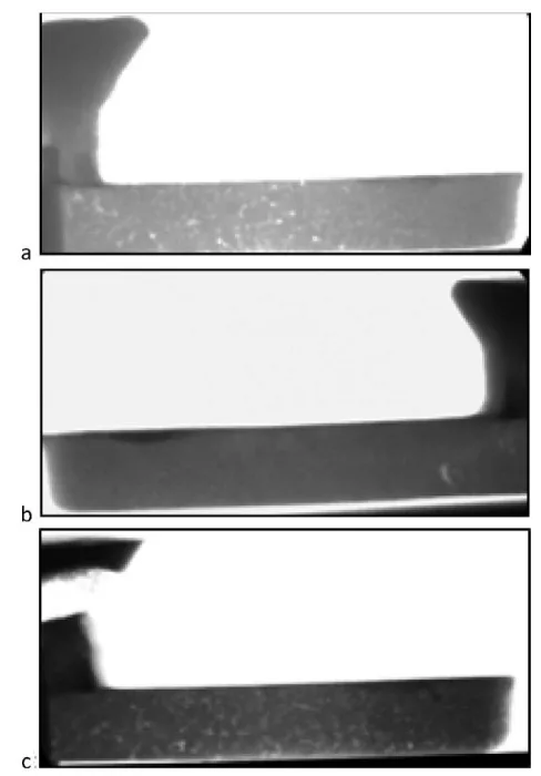 Figure 6: X-ray images of: a) sample 997_z, b) sample 997_Ar and c) sample F997_z