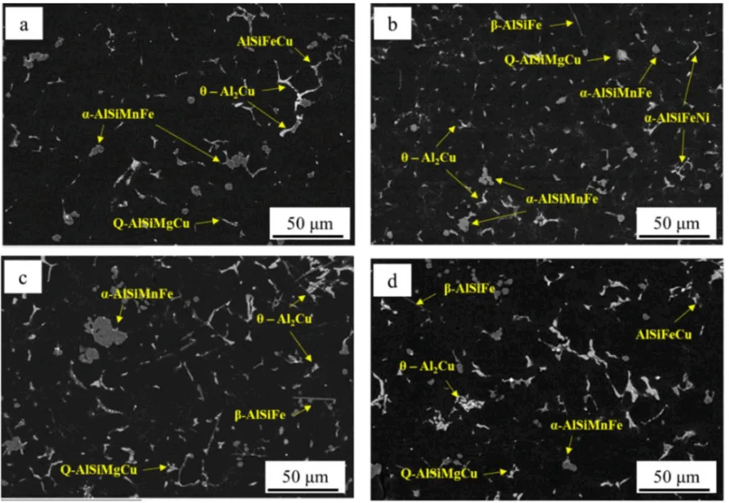 Fig.2 -SEM images and intermetallics identification for a) Cu2-A, b) Cu2-B, c) Cu4-A and d) Cu4-B samples.