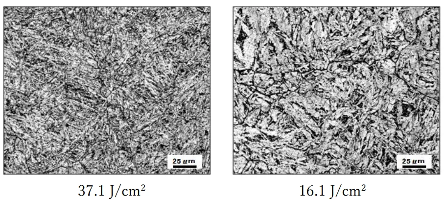 Figure 3 Optical micrographs taken from the thin part (left) and the thick part (right) of a transmission case mold.