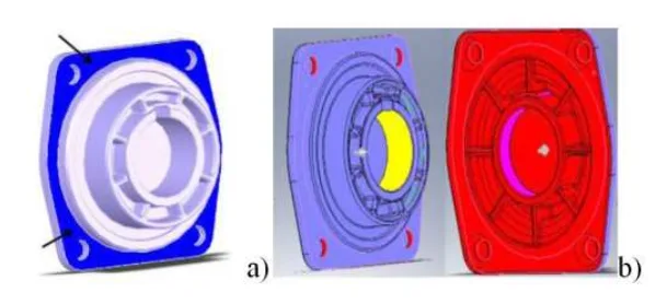 Fig. 2. (a) Mold parting line, (b) draft analyses of casting part.