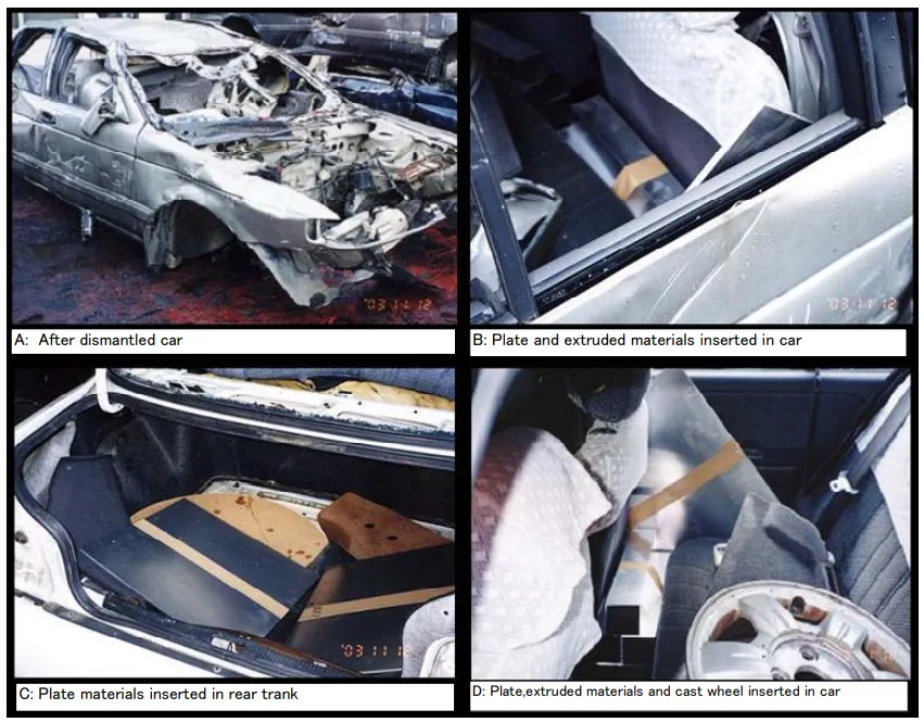 Fig.4 Appearance of the inserted materials at the shredding test 
