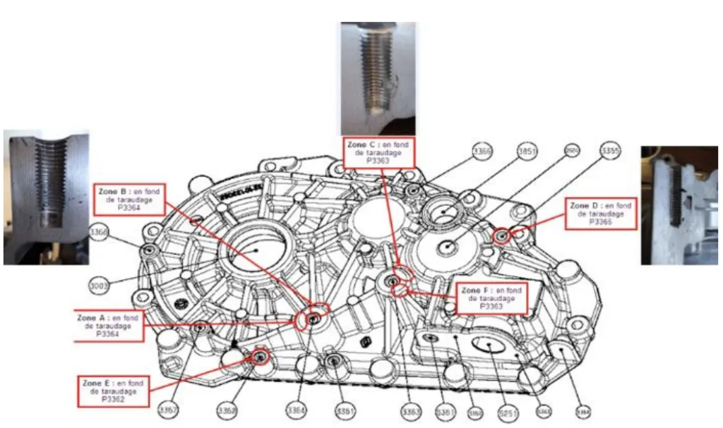 Fig 5a: Shows the 3 main zones (boss) which are mandatory for this part to be considered porosity free