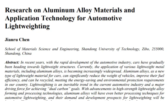 Research on Aluminum Alloy Materials and Application Technology for Automotive Lightweighting