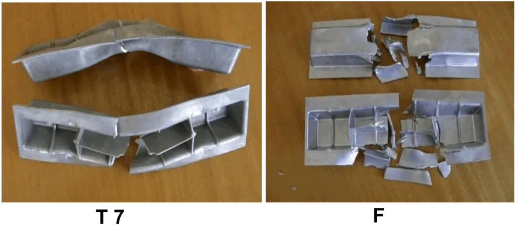 Alloys for high integrity diecastings Example: CALYPSO 61D (Al Si10MgMnFe) : Difference between crash behaviours in T7 and F
