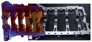 Castings whose properties are improved by inserts are technically challenging. However, effects such as the control of microstructure or distortion can be predicted with the help of casting simulation (Photo: MAGMA)