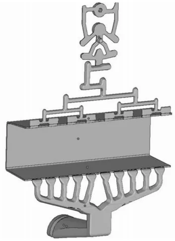 Fig. 1 The multi-gated die, producing a ‘U’ shaped profile used in this study. Thickness of
U-profile: ~2 mm, Length: ~300 mm, Width:~90 mm, Height: ~75 mm. Total casting: ~1300 g