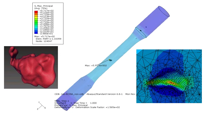 Figure 8. Finite element model of a specimen from AlSi7Mg0.3-T6 showing the pore with highest value of
maximum principal stress