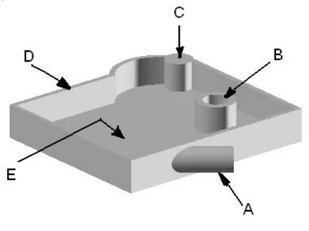 Figure 1. A solid model representation of a part showing features critical to die-casting.