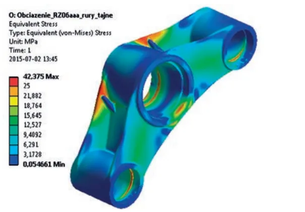 Fig. 4. Stress distribution in the swing arm during the exploitation simulation
