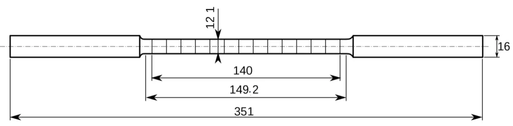 Fig. 3. Dimensions of sample for strength test [6, 7]