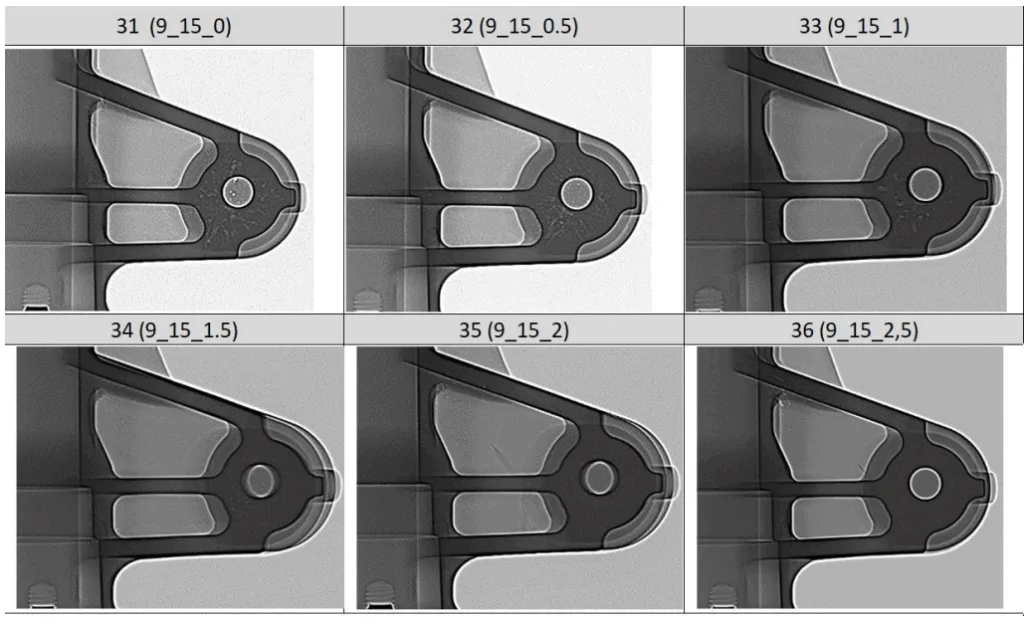 Fig. 4: Representative radioscopy pictures captures of Test 3