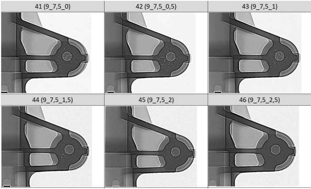 Fig. 5: Representative radioscopy pictures captures of Test 4
