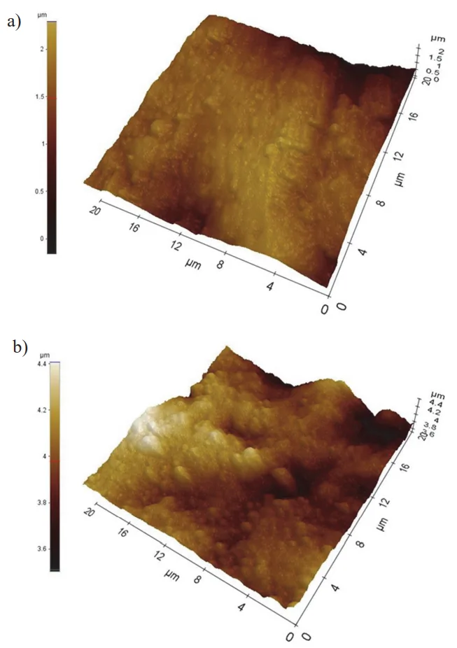 Fig.11 Surface structure of the anodised (a), and non-anodised (b) AlSi9Cu3 cast alloy